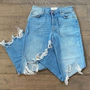 We The Free Destroyed Knee Frayed Hem Straight Leg Jeans